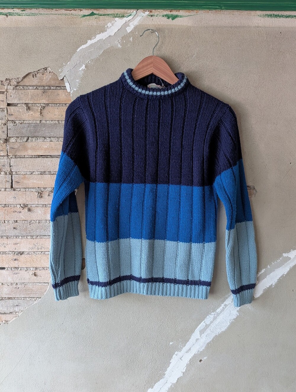 Vintage Blue Colorblock Rib-Knit Sweater